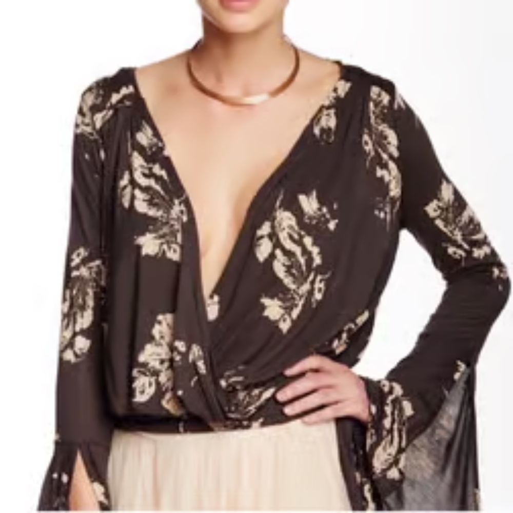 Free People Fiona Bell Sleeve Floral Surplice Top